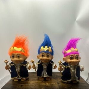 Vintage Russ Royal Trolls King Doll With Gold Crown & Scepter 5” Lot Of 3